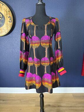 Tibi New York Silk Wool Tree Print Long Sleeve Mini Dress | 0